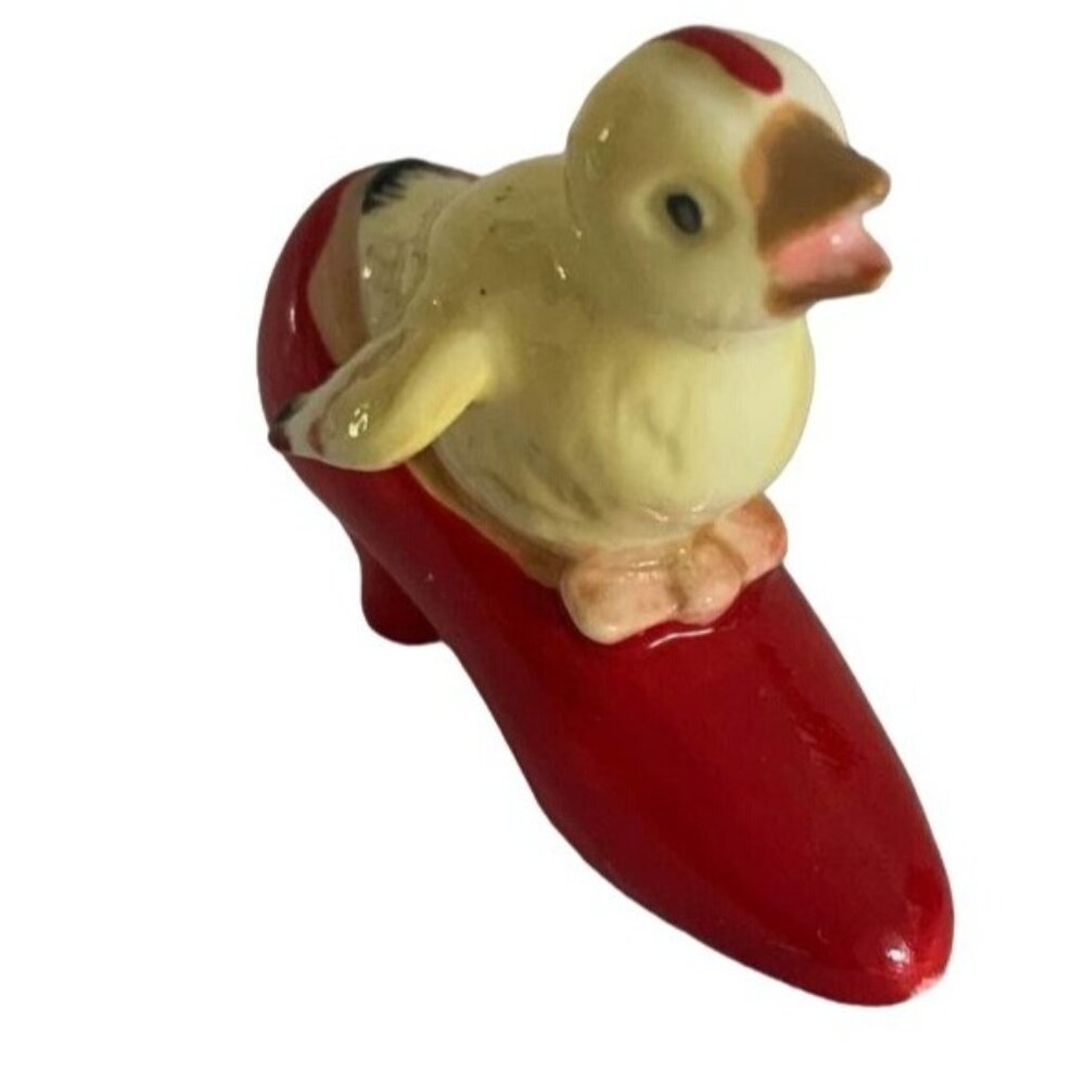 Chicken in a Red Shoe Shiken Miniature Bone China Figure Vintage